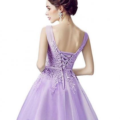 A-line Princess Appliqued Homecoming Dresses, Lace..