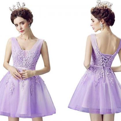 A-line Princess Appliqued Homecoming Dresses, Lace..