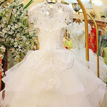 A-line Shiny Scoop Neck Wedding Dresses,appliqued..