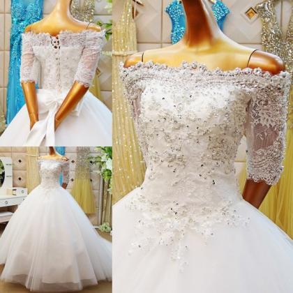 A-line Off-the-shoulder White Wedding Dresses,..
