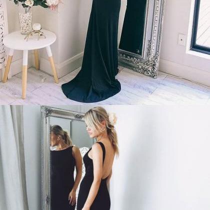 2018 Scoop Neck Sheath Prom Dresses, Sexy Backless..