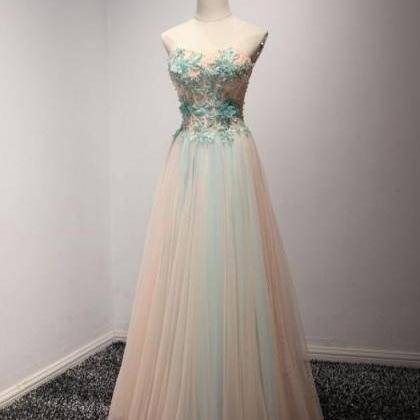 A-line Princess Sweetheart Neck Tulle Prom Dresses..