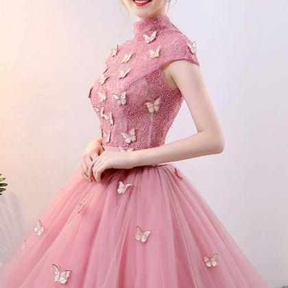 A-line High Neck Appliques Sleeveless Long Prom..