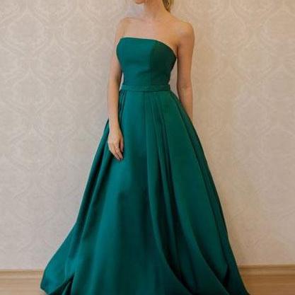 A-line Straight-neck Strapless Dresses, Sexy Prom..