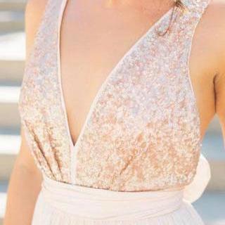 Sequins Lace Simple Long Prom Dresses, Formal Prom..