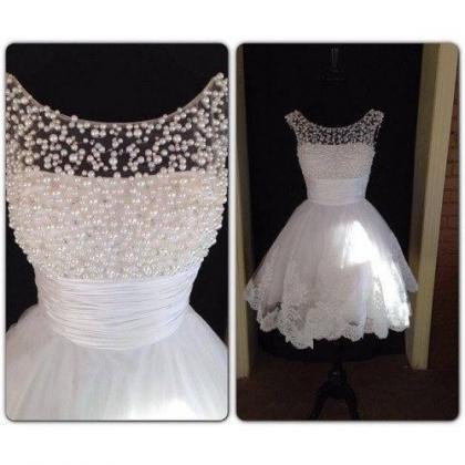 Princess White Tulle And Lace Short Prom Dresses..