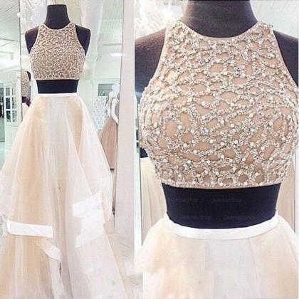 Beaded Bodice 2 Pieces Prom Dress,long Prom..