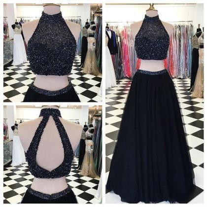 Beaded Bodice High Neck 2 Pieces Prom..
