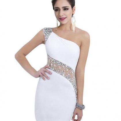 Sheath One Shoulder White Homecoming Dresses Short Prom Party Dresses ...