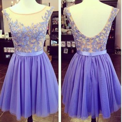 Lace Appliqued Bodice Lavender Tulle Homecoming..
