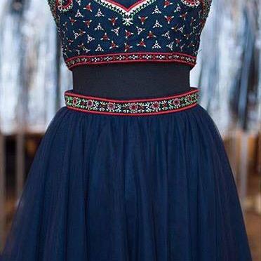 Boho Homecoming Dresses,2 Piece Embroidery Bodice..
