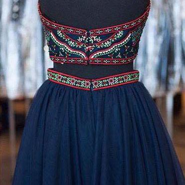Boho Homecoming Dresses,2 Piece Embroidery Bodice..