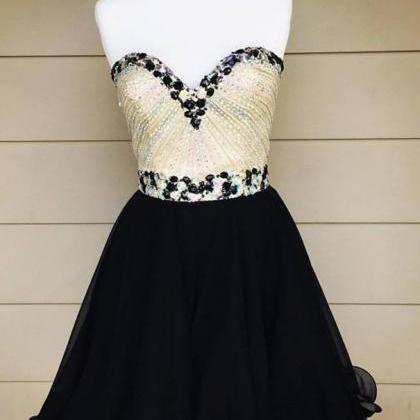 Black Chiffon Homecoming Dresses,sparkly Beaded..
