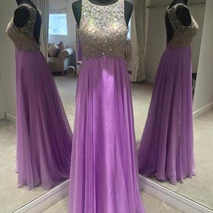 Light Purple Prom Dresses With Beaded Bodice,open..