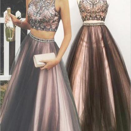 Two Pieces Prom Dresses,beaded Prom Dresses,2..
