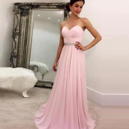 Strapless Pink Chiffon Prom Dresses With..