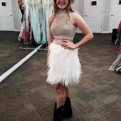 White Feather 2 Pieces Homecoming Dresses,two..