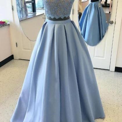 Lace Bodice Two Pieces Prom Dress,2 Pieces Formal..