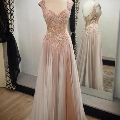 Lace Appliqued Prom Dresses,chiffon Long Formal..