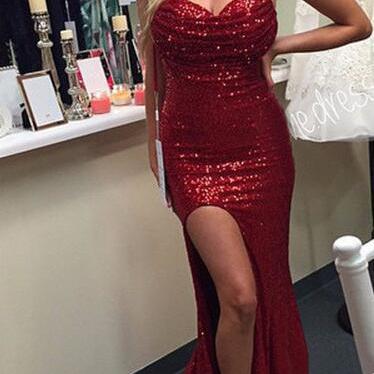 Red Sequins Lace Mermaid Prom Dress,sweetheart..
