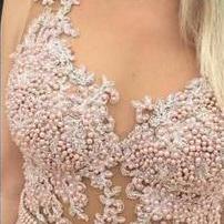 See Through Lace Bodice Prom Dress,sexy Formal..