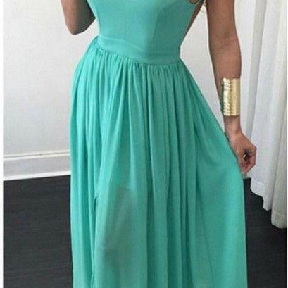 Spaghetti Strap Mint Green Chiffon Prom Dress,..