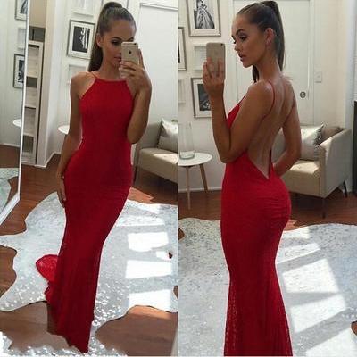 Red Sexy Prom Dress,backless Formal Dress,mermaid..