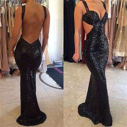 Black Sequins Lace Sexy Prom Dress,mermaid Evening..