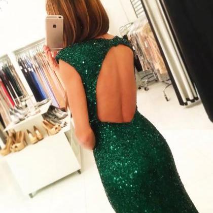 Green Sequins Lace Prom Dress With Slit On Leg,cap..