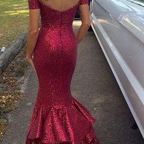 Off Shoulder Sequins Lace Prom Dress,mermaid Prom..