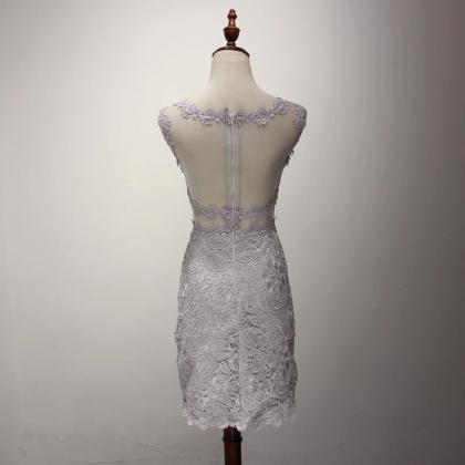 Sheath Silver Lace Homecoming Dress,mini Short..
