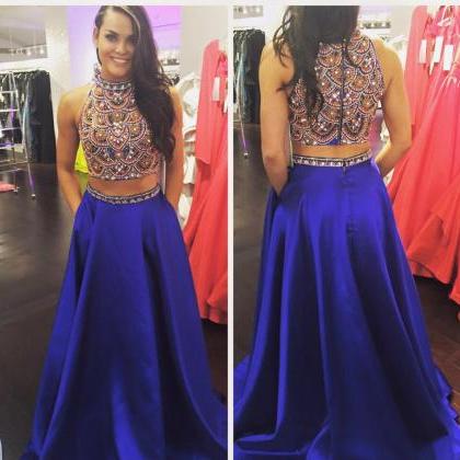 Shinny Beaded Top Prom Dress With Pocket,2 Pieces..