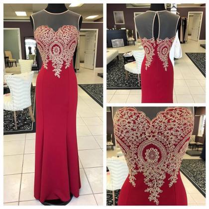 Red Lace Appliqued Mermaid Prom Dress,long Formal..