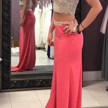 Beaded Bodice Two Pieces Prom Dresses,2 Pieces..