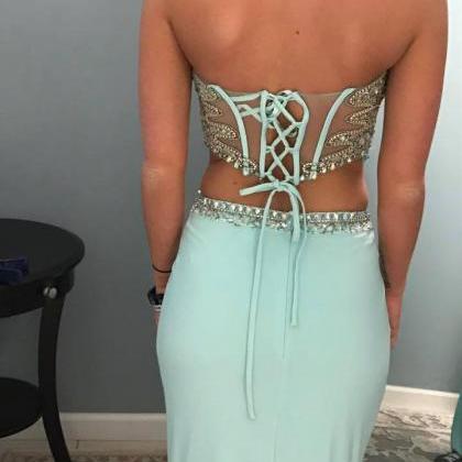 Sweetheart Neck Mint Jersey Beaded Top Prom..