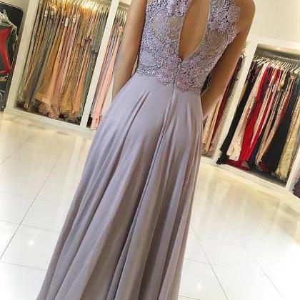 A-line Lace Top Chiffon Skirt Prom Dress,long..