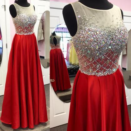 Red Satin Sparkly Prom Dresses,long Formal Dress..