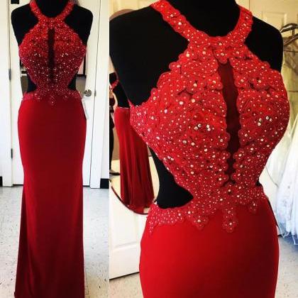 Sexy Red Prom Dresses,backless Prom Dresses,lace..
