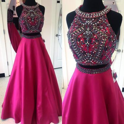 Fuchsia Satin Skirt Beaded Top Sparkly Prom..