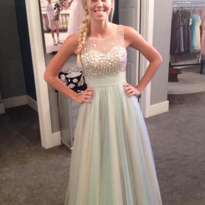Illusion Neck Sage And Nude Tulle Prom..