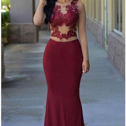 See-through Lace Appliqued Top Mermaid Prom..