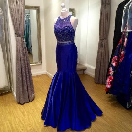 Royal Blue Mermaid 2 Pieces Prom Dresses,beaded..