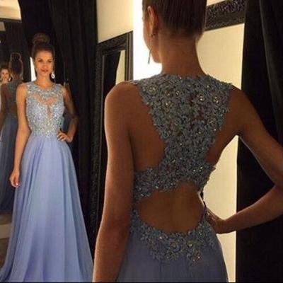 Lace appliqued bodice lavender chiffon skirt prom dresses 2016 formal gowns