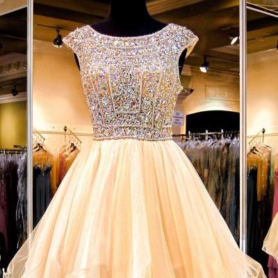 Princess Beaded Bodice Open Back Homecoming Dress,Short Prom Dress