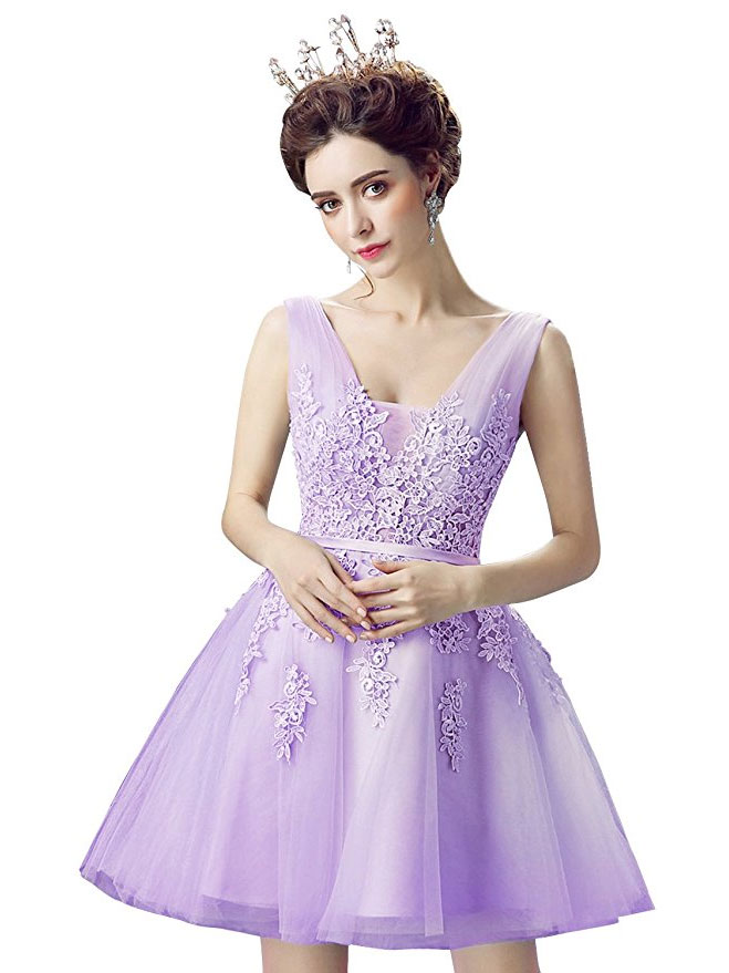 A-line Princess Appliqued Homecoming Dresses, Lace Up Mini Dresses Apd2775a