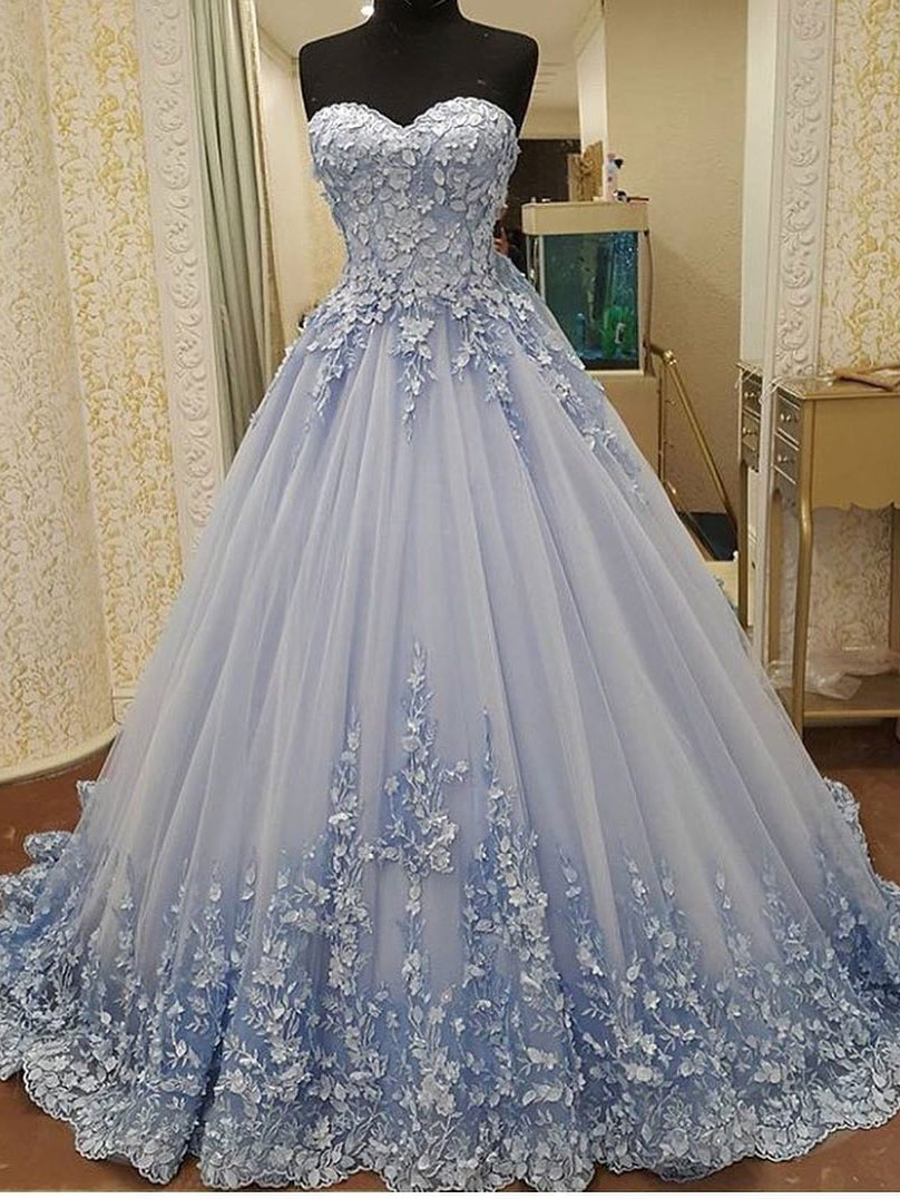 A-line Princess Sweetheart Neck Wedding Dresses, Appliqued Bridal Gown Apd2787