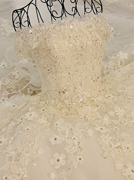 A-line Off-the-shoulder Lace Wedding Dresses, Shiny Beaded Appliqued Wedding Dresses Asd2631