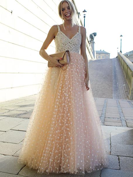 A-line Princess Blush Pink Prom Dresses, Spaghetti Strap Dresses Asd2645