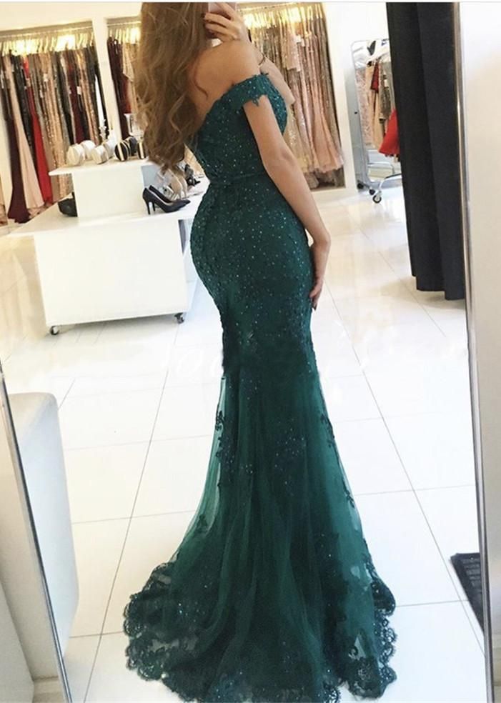 2018 Sweetheart Neck Sheath Prom Dresses, Sexy Off-the-shoulder Lace Prom Dresses For Autumn Asd2689