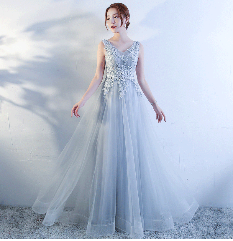 2017 A-line Princess V Neck Sleeveless Floor Length Prom Dresses Asd26990